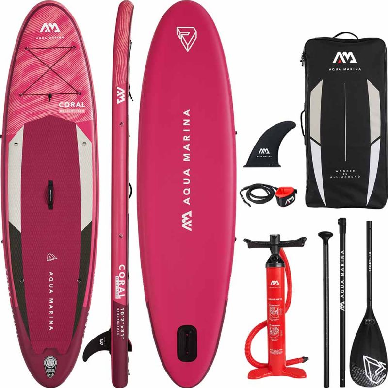 Canoe Et Leash Aqua Marina AQUA MARINA CORAL 10'2 " Sup Board Avec Pagaies de Kayak 